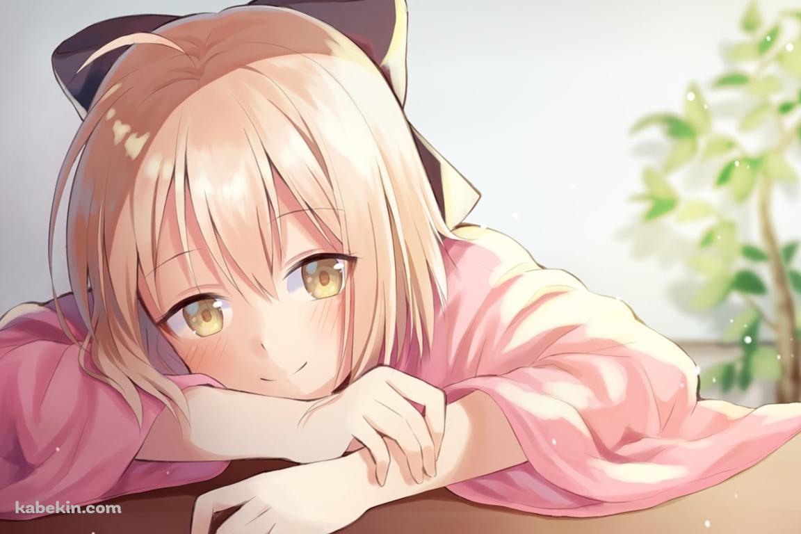 机でうつぶせになる桜セイバー / Fateの壁紙(1152px x 768px) 高画質 PC・デスクトップ用