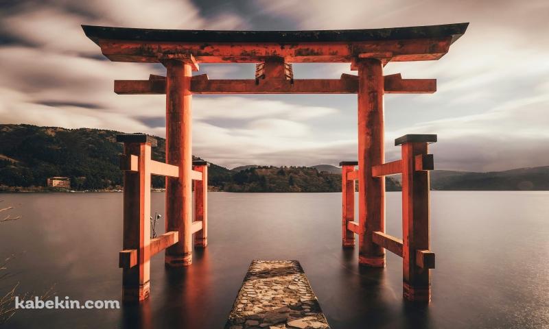 湖の中に立つ古びた鳥居 / 日本の壁紙(800px x 480px) 高画質 PC・デスクトップ用