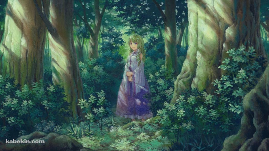 森の中で佇む東風谷早苗 / 東方の壁紙(1051px x 591px) 高画質 PC・デスクトップ用