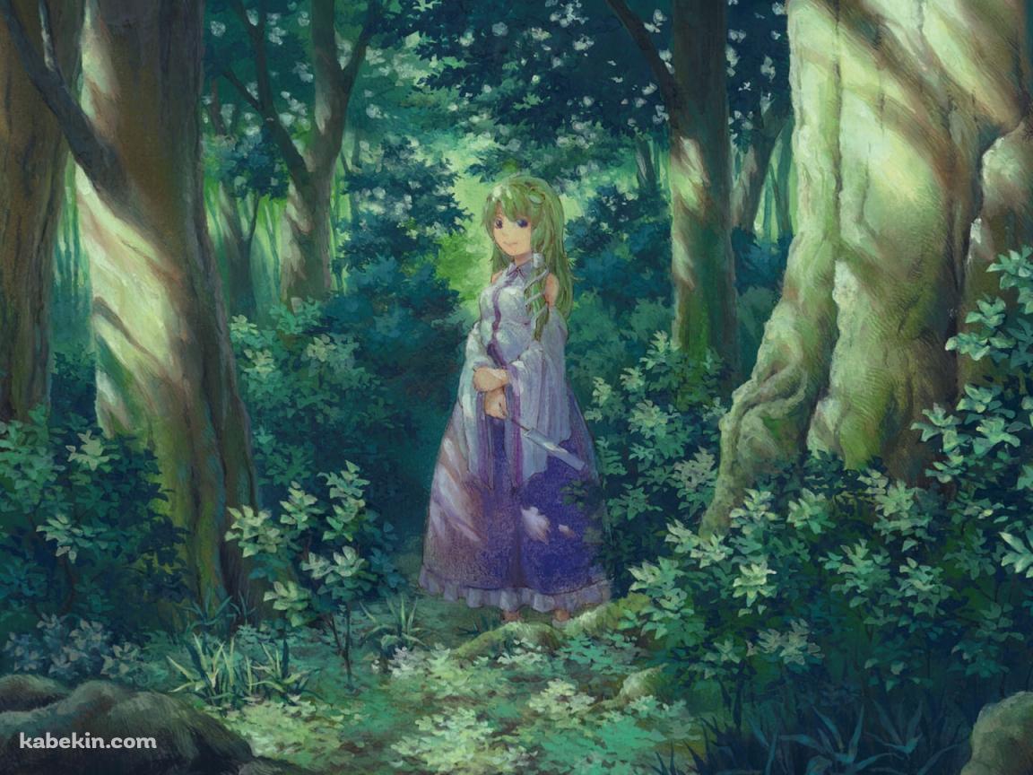 森の中で佇む東風谷早苗 / 東方の壁紙(1152px x 864px) 高画質 PC・デスクトップ用