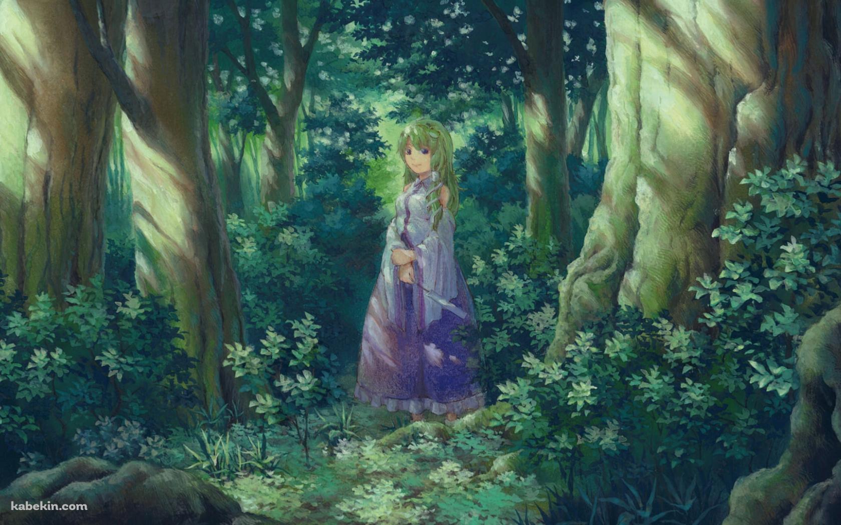 森の中で佇む東風谷早苗 / 東方の壁紙(1680px x 1050px) 高画質 PC・デスクトップ用