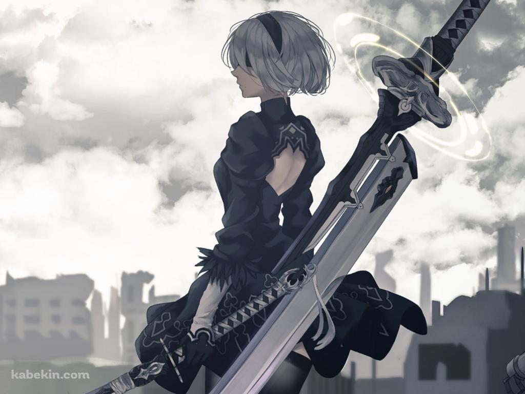 大剣を背負うヨルハ二号B型 / ニーア オートマタ の壁紙(1024px x 768px) 高画質 PC・デスクトップ用