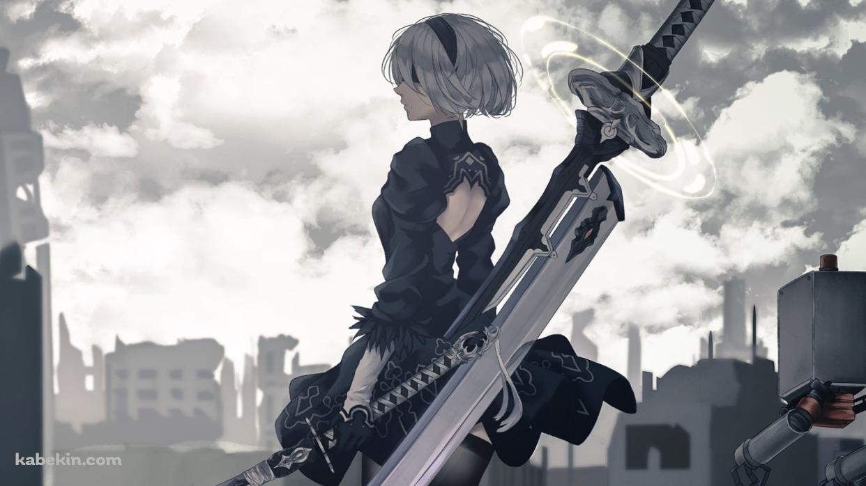 大剣を背負うヨルハ二号B型 / ニーア オートマタ の壁紙(1242px x 698px) 高画質 PC・デスクトップ用