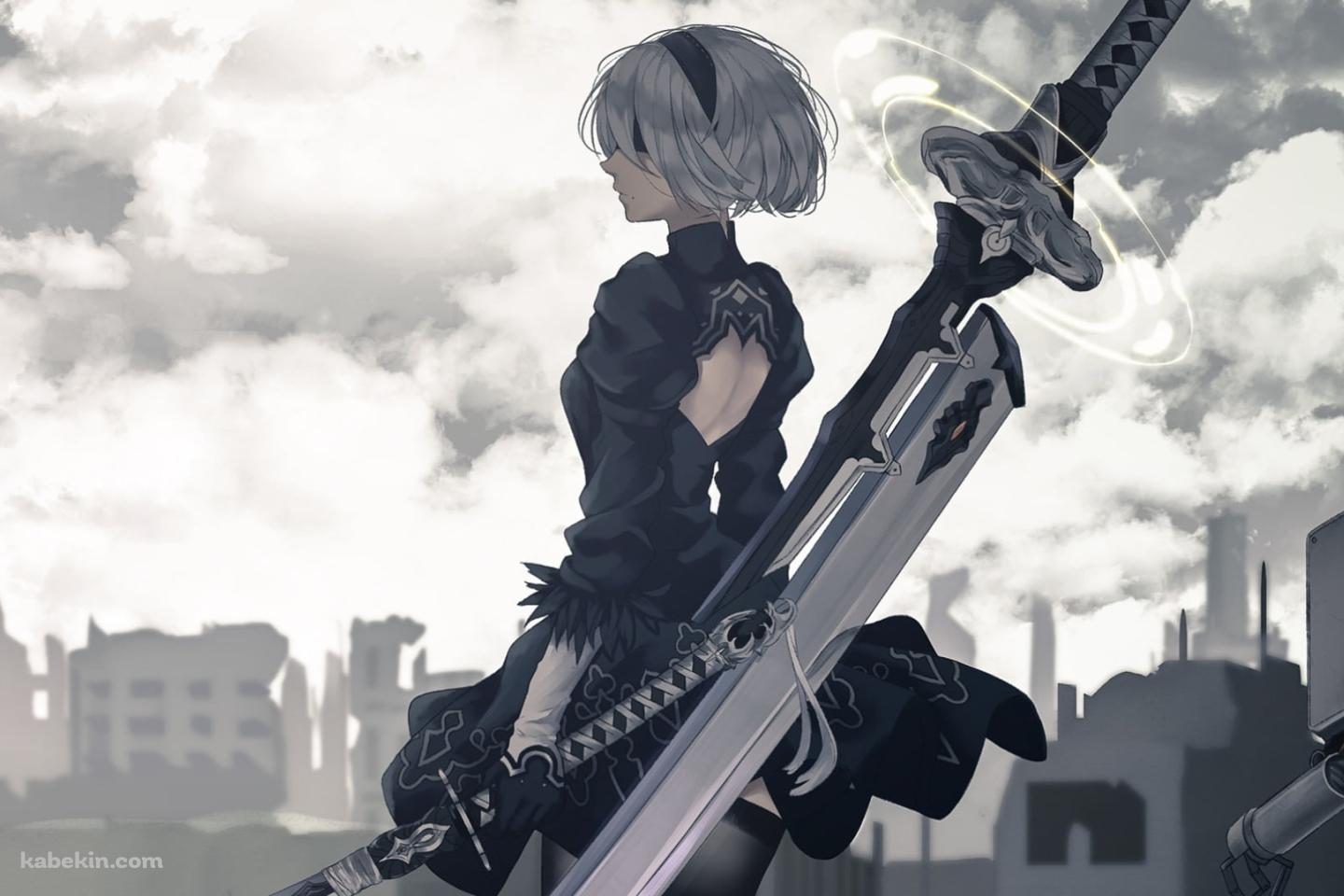 大剣を背負うヨルハ二号B型 / ニーア オートマタ の壁紙(1440px x 960px) 高画質 PC・デスクトップ用