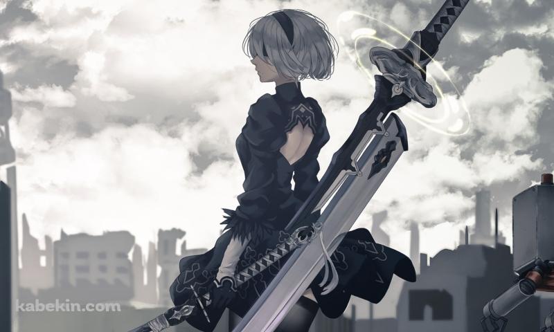 大剣を背負うヨルハ二号B型 / ニーア オートマタ の壁紙(800px x 480px) 高画質 PC・デスクトップ用