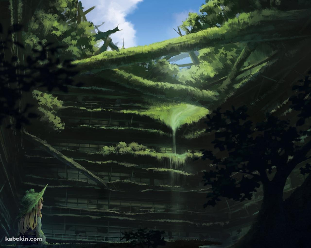 苔むした建物と洩矢諏訪子 / 東方の壁紙(1280px x 1024px) 高画質 PC・デスクトップ用