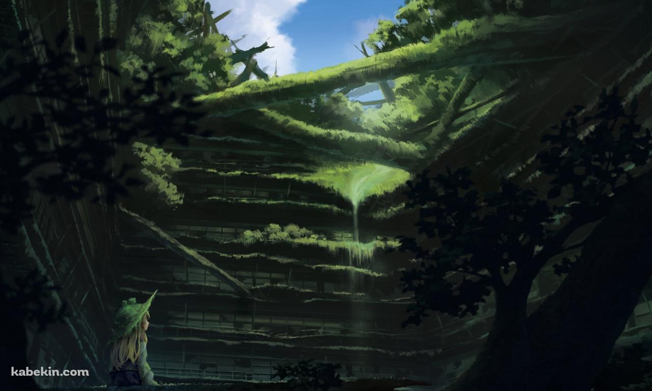 苔むした建物と洩矢諏訪子 / 東方の壁紙(1280px x 768px) 高画質 PC・デスクトップ用