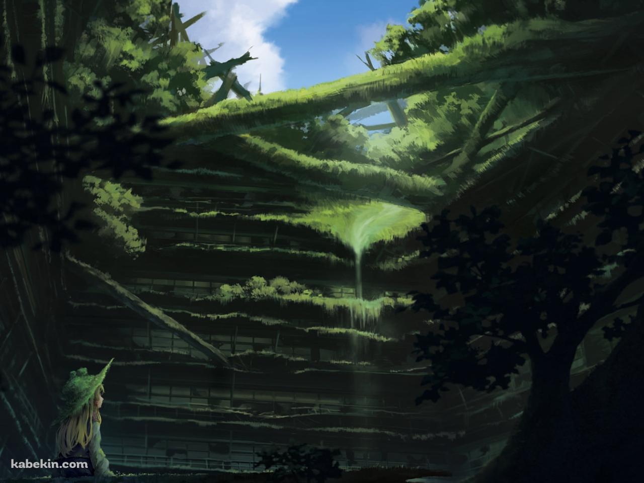 苔むした建物と洩矢諏訪子 / 東方の壁紙(1280px x 960px) 高画質 PC・デスクトップ用