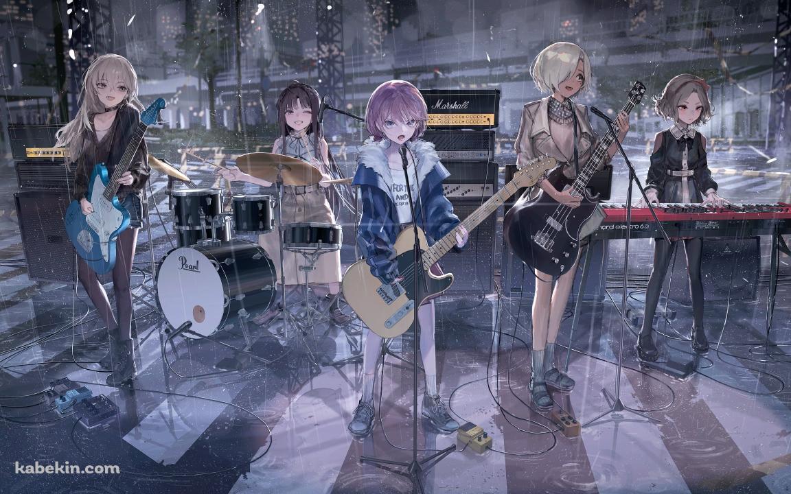 雨の中の路上演奏 / バンド / 井芹仁菜 / 河原木桃香 / 安和すばる / 海老塚智 / ルパ / ガールズバンドクライの壁紙(1152px x 720px) 高画質 PC・デスクトップ用
