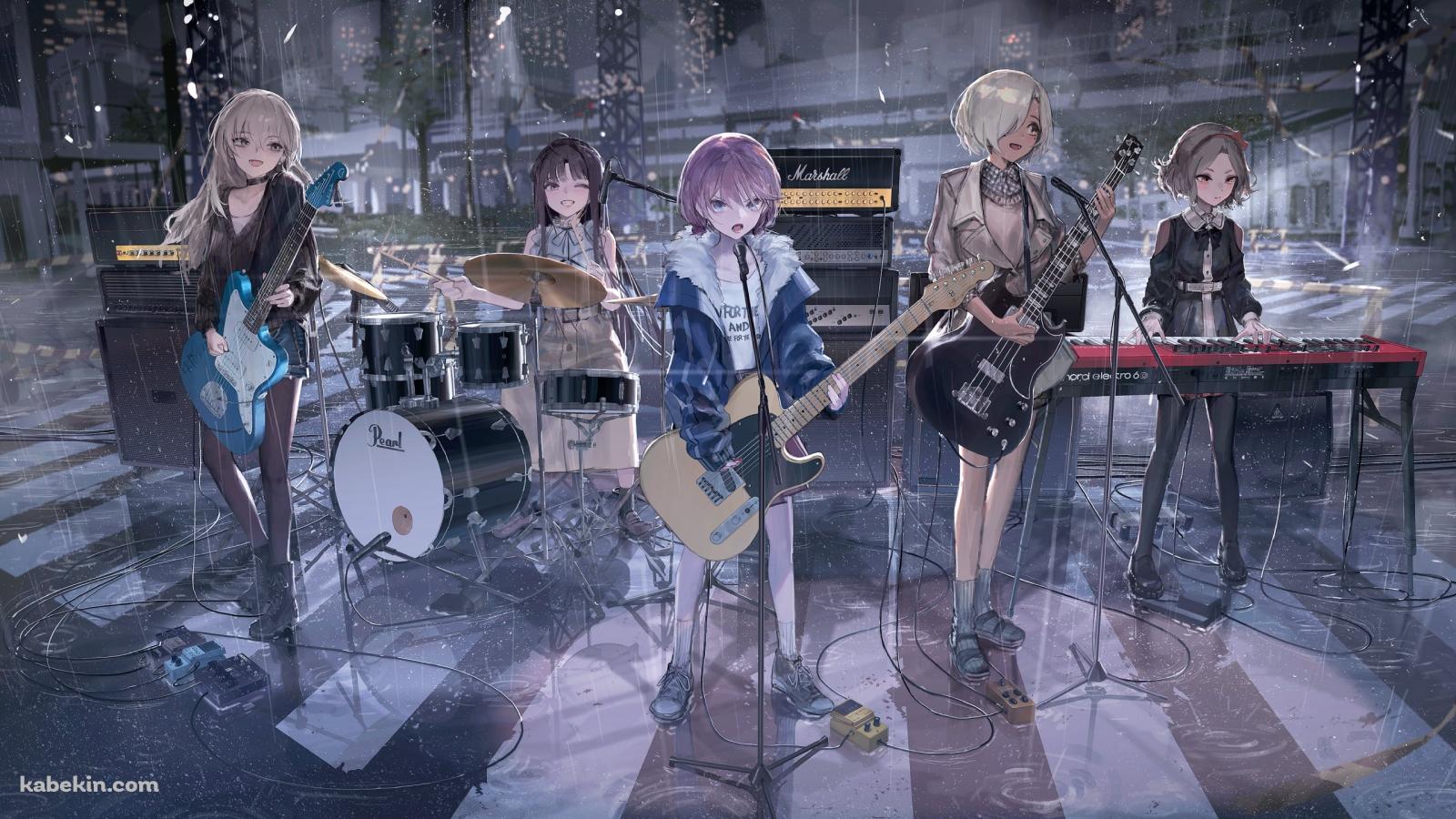 雨の中の路上演奏 / バンド / 井芹仁菜 / 河原木桃香 / 安和すばる / 海老塚智 / ルパ / ガールズバンドクライの壁紙(1600px x 900px) 高画質 PC・デスクトップ用