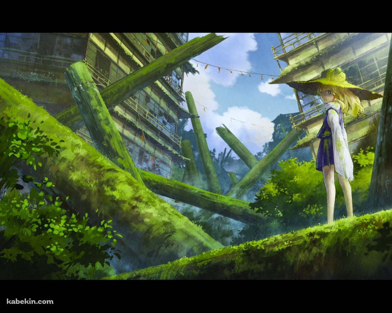 苔むした土地と洩矢諏訪子 / 東方の壁紙(1280px x 1024px) 高画質 PC・デスクトップ用