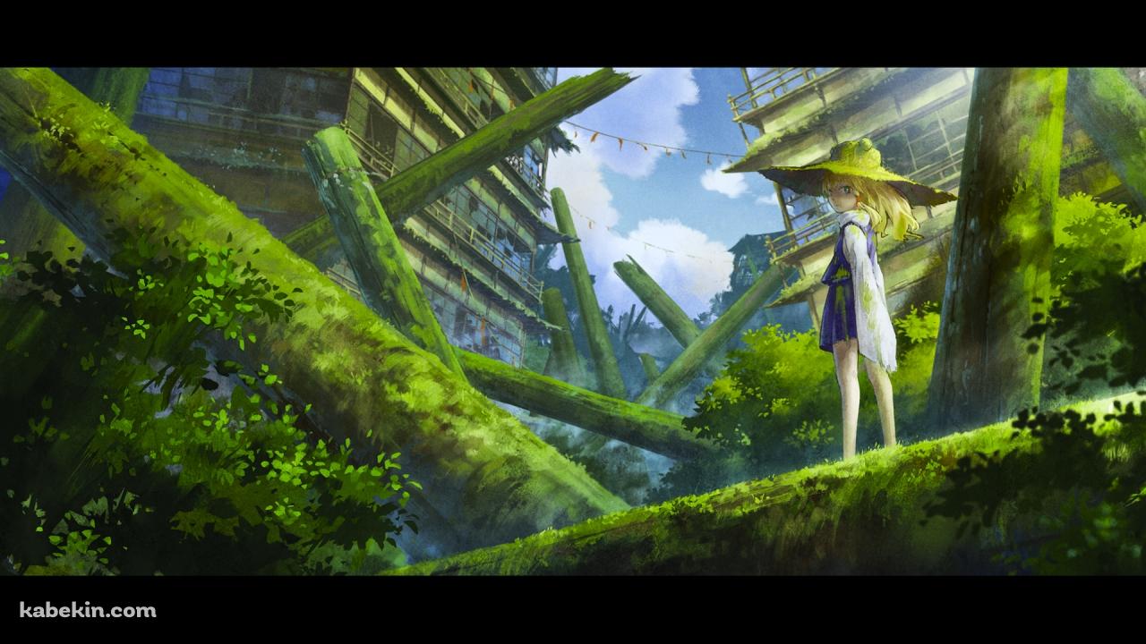 苔むした土地と洩矢諏訪子 / 東方の壁紙(1280px x 720px) 高画質 PC・デスクトップ用