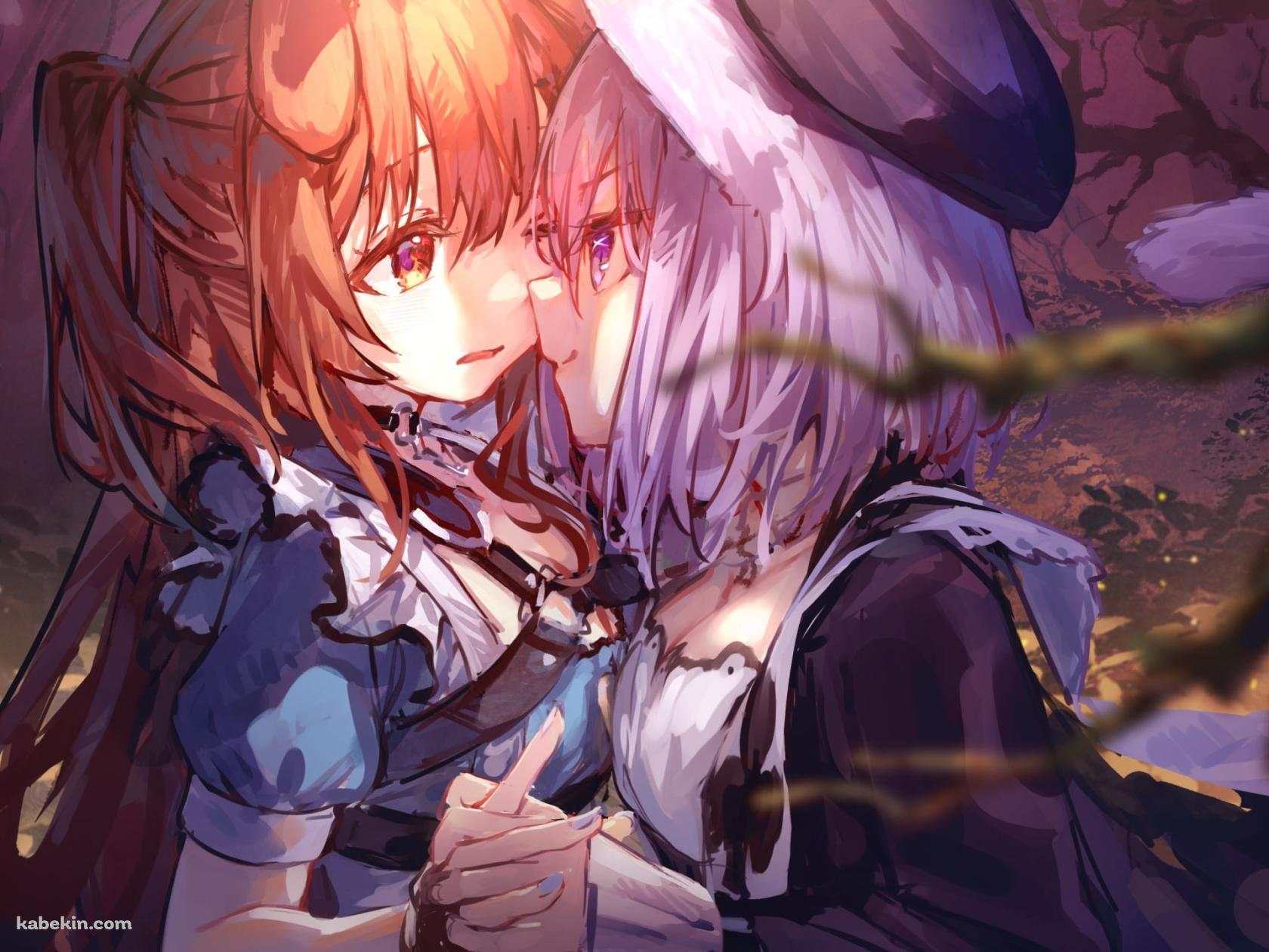 手をつなぐ猫又おかゆ / 戌神ころね / ホロライブ / バーチャルYouTuberの壁紙(1680px x 1260px) 高画質 PC・デスクトップ用