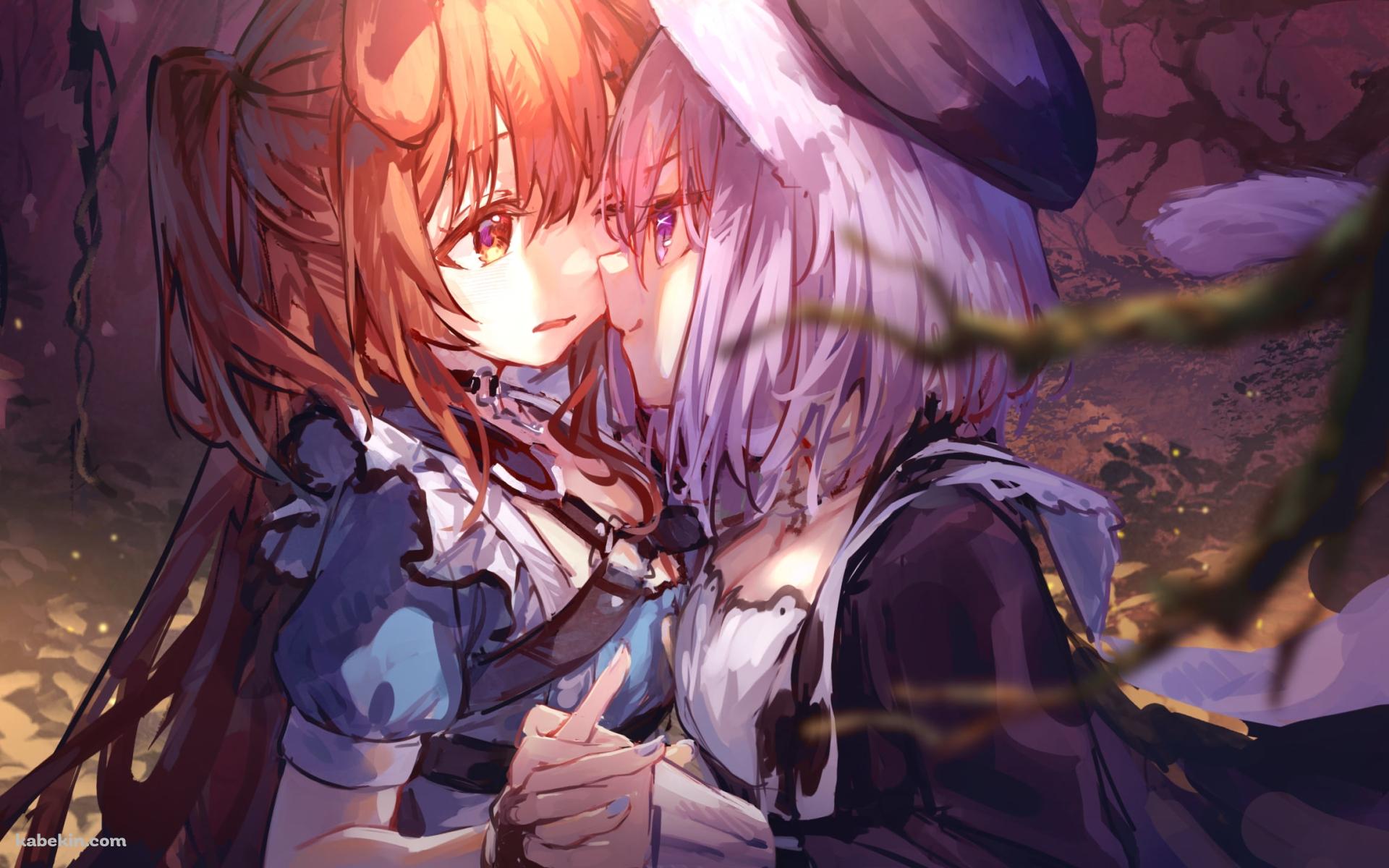 手をつなぐ猫又おかゆ / 戌神ころね / ホロライブ / バーチャルYouTuberの壁紙(1920px x 1200px) 高画質 PC・デスクトップ用