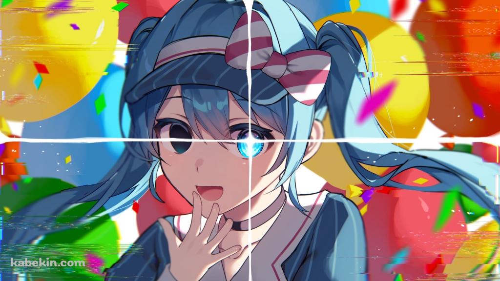 カラフルなバルーンと口元に手を当てる初音ミク / ラヴィット / ボーカロイドの壁紙(1024px x 576px) 高画質 PC・デスクトップ用