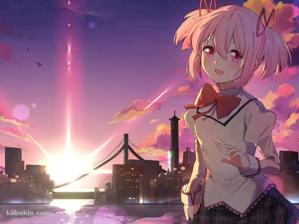 海沿いの街と鹿目まどか / 魔法少女まどか☆マギカの壁紙(1024px x 768px) 高画質 PC・デスクトップ用