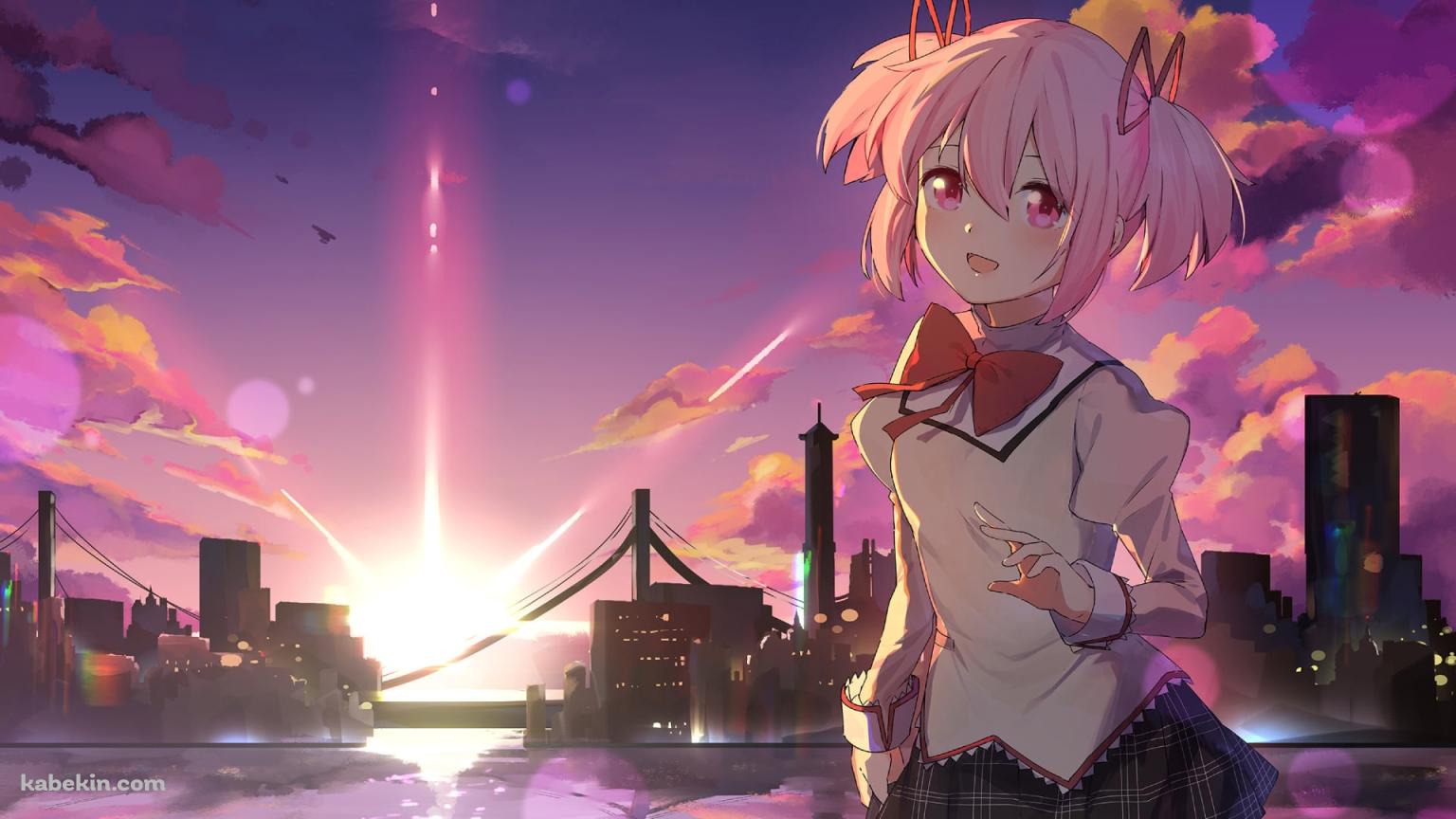 海沿いの街と鹿目まどか / 魔法少女まどか☆マギカの壁紙(1536px x 864px) 高画質 PC・デスクトップ用