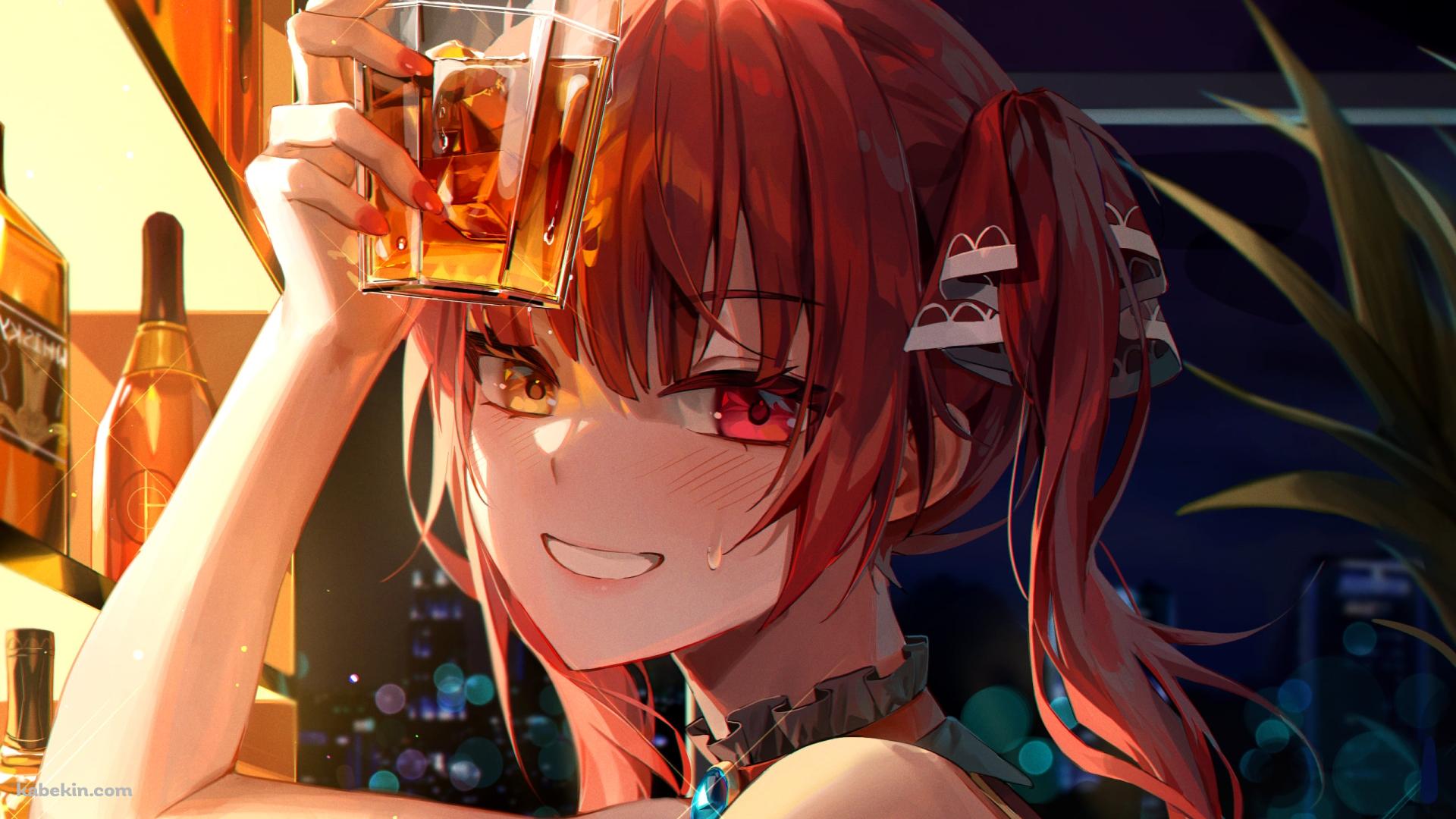 ウィスキーを飲む宝鐘マリン / ホロライブ / バーチャルYouTuber / Vtuberの壁紙(1920px x 1080px) 高画質 PC・デスクトップ用