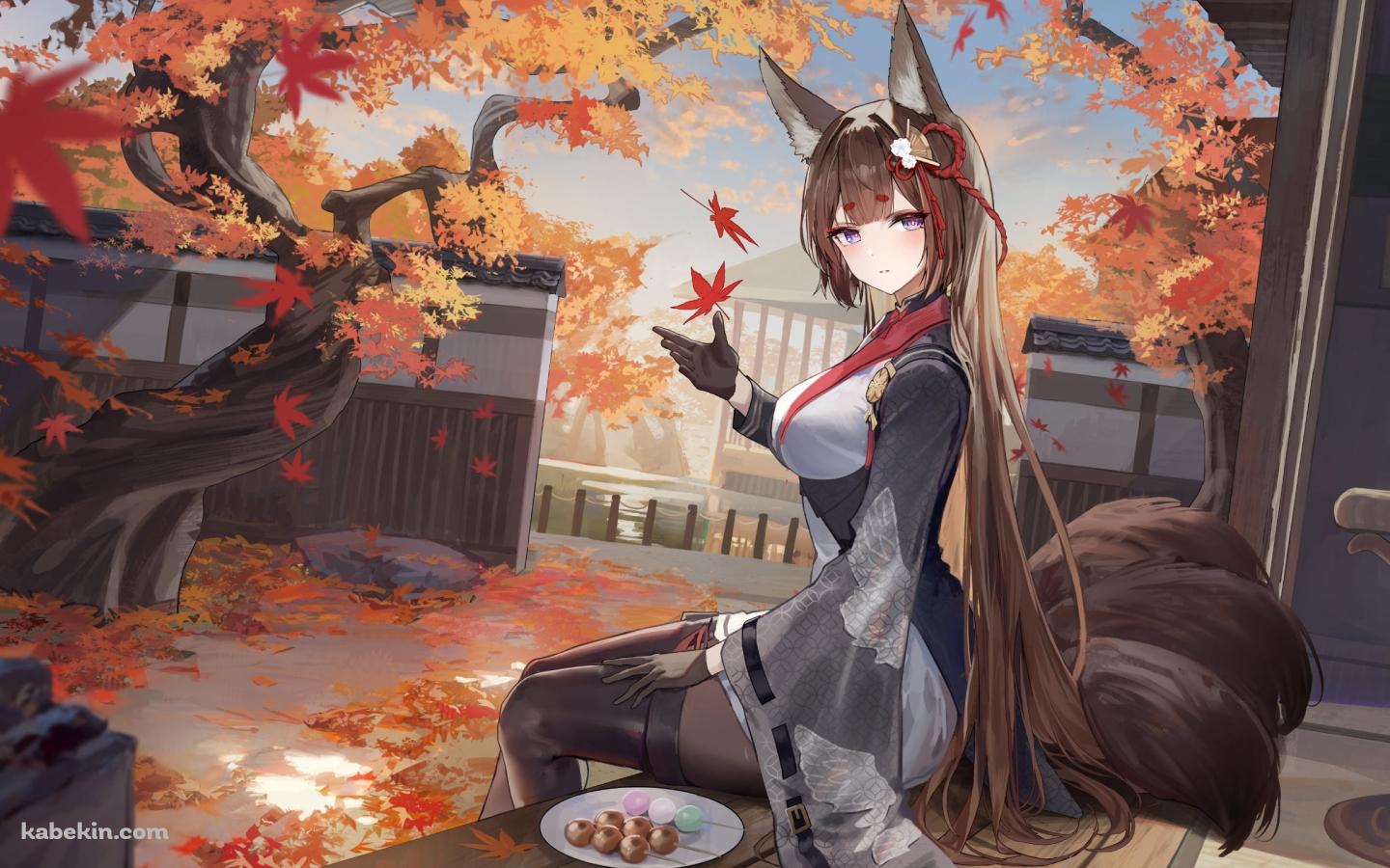 縁側でお団子を食べる天城 / 紅葉 / アズールレーンの壁紙(1440px x 900px) 高画質 PC・デスクトップ用