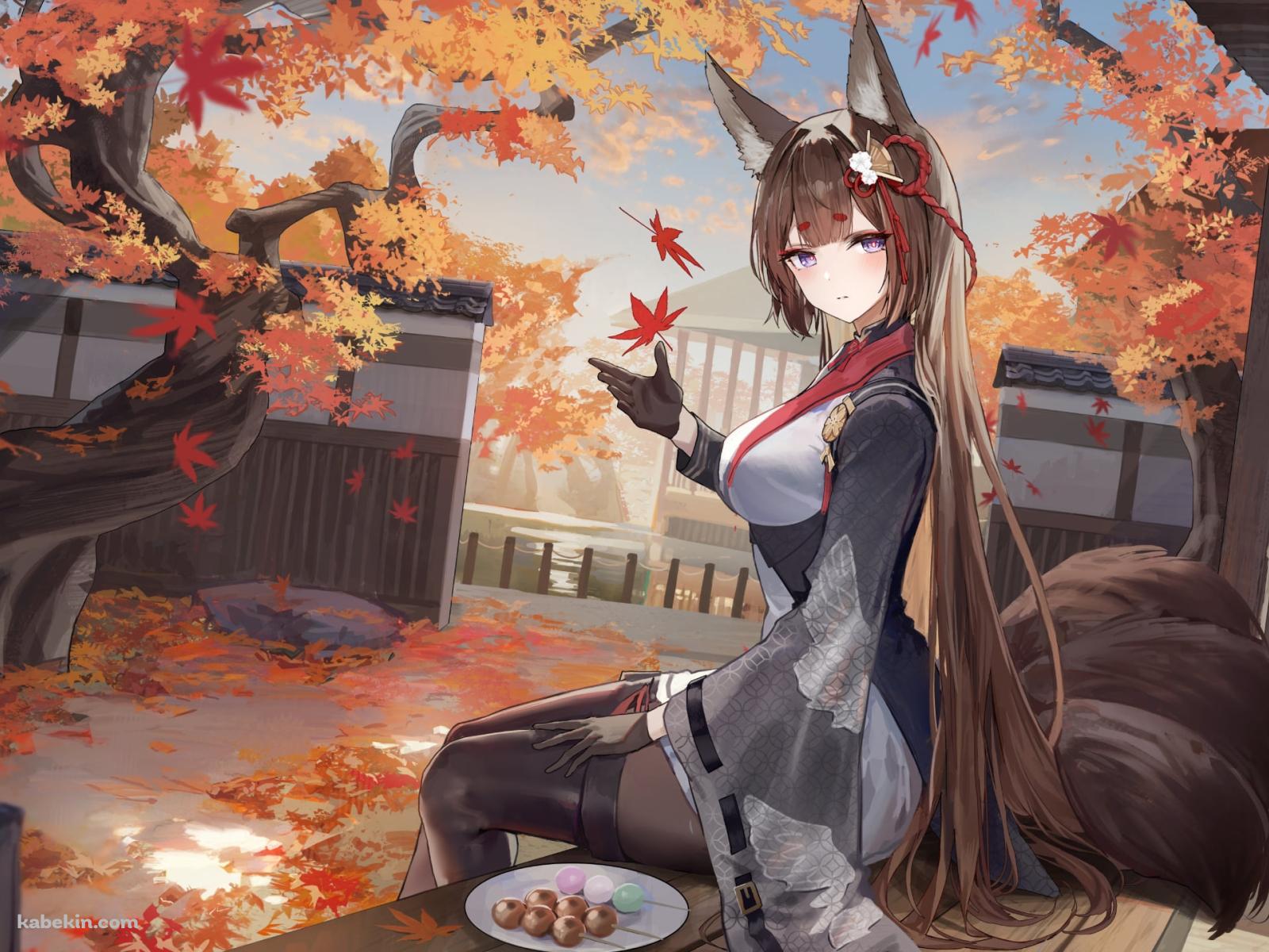 縁側でお団子を食べる天城 / 紅葉 / アズールレーンの壁紙(1600px x 1200px) 高画質 PC・デスクトップ用