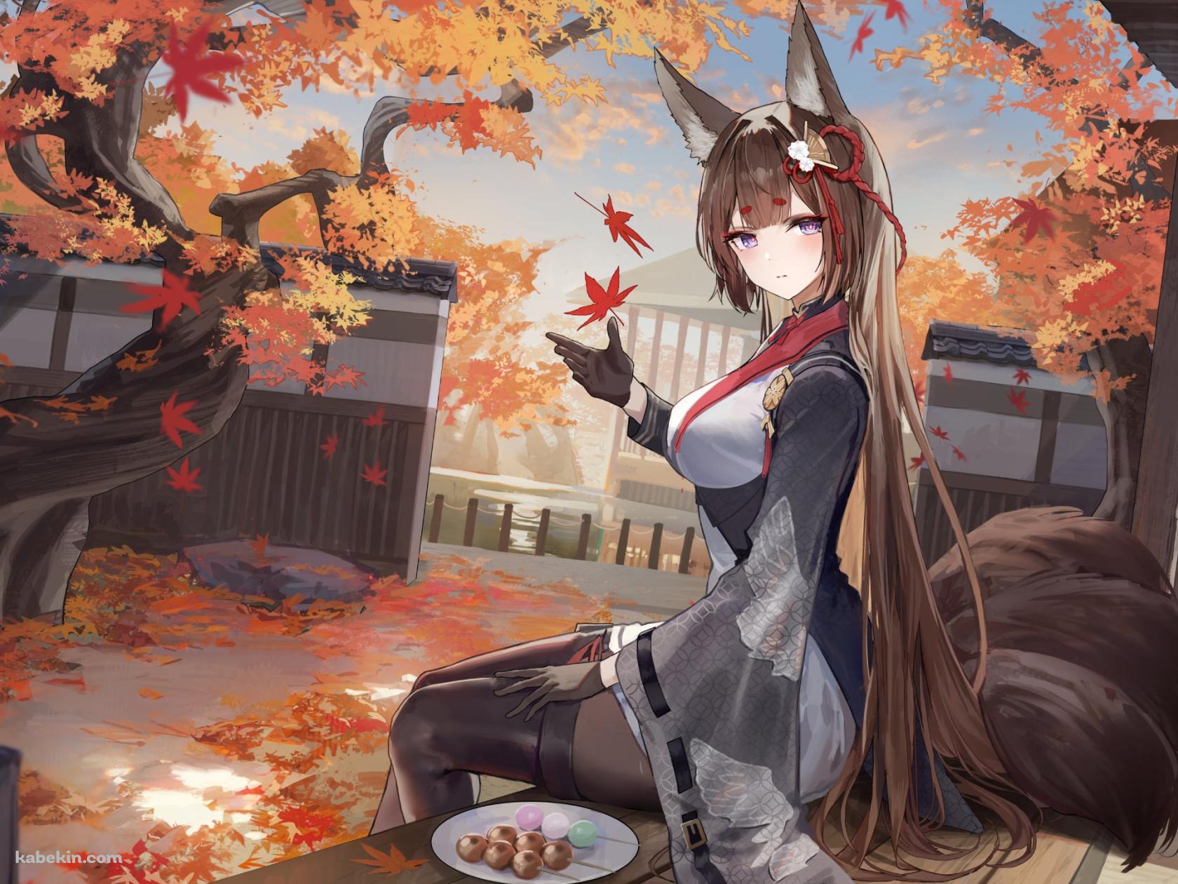 縁側でお団子を食べる天城 / 紅葉 / アズールレーンの壁紙(1680px x 1260px) 高画質 PC・デスクトップ用