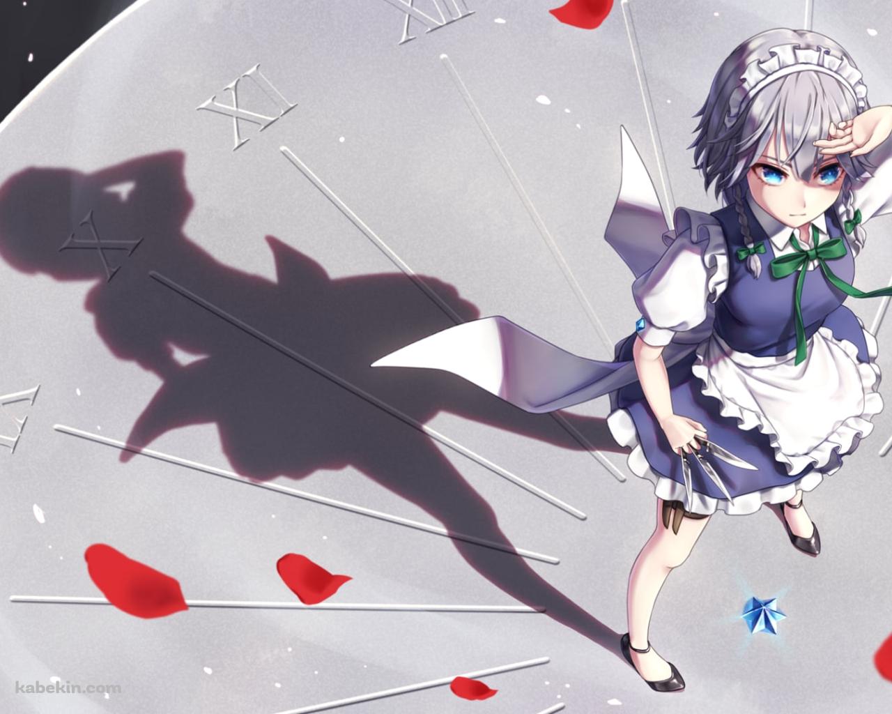 時計の上に立つ十六夜咲夜 / 東方の壁紙(1280px x 1024px) 高画質 PC・デスクトップ用