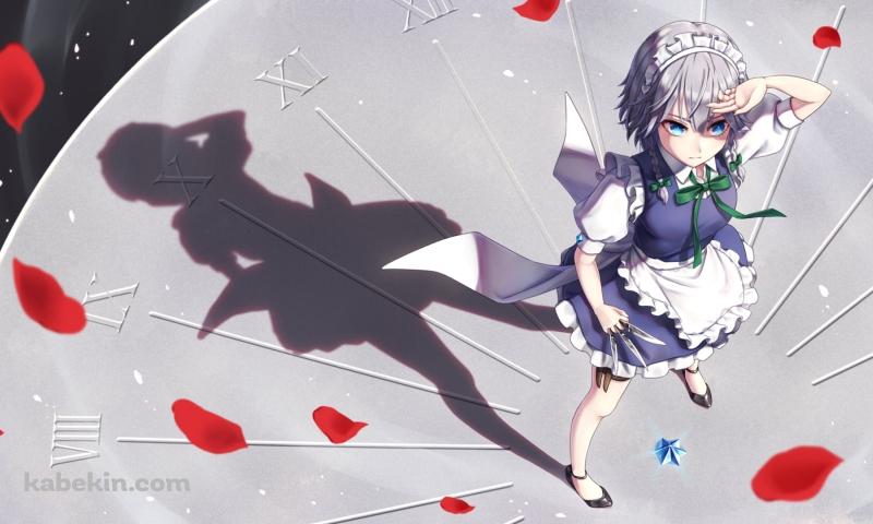 時計の上に立つ十六夜咲夜 / 東方の壁紙(800px x 480px) 高画質 PC・デスクトップ用