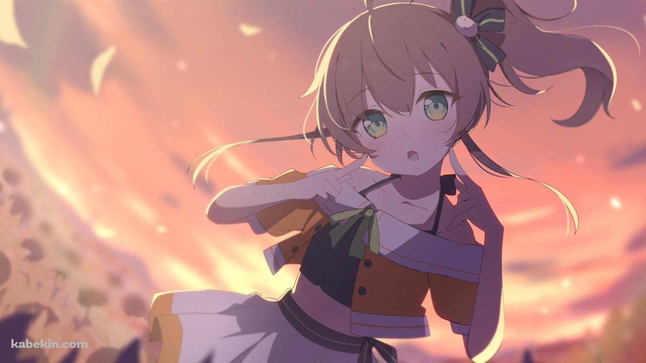 夕暮れとほっぺたを指さす夏色まつり / バーチャルYouTuber / ホロライブの壁紙(1280px x 720px) 高画質 PC・デスクトップ用