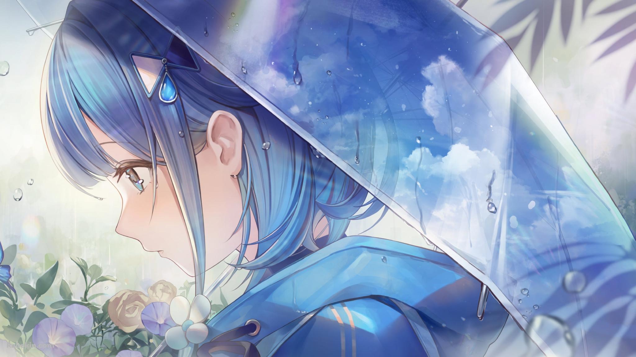 草にとまる綺麗な蝶を見る紡木こかげ / ぶいすぽっ！ / バーチャルYouTuberの壁紙(2048px x 1152px) 高画質 PC・デスクトップ用