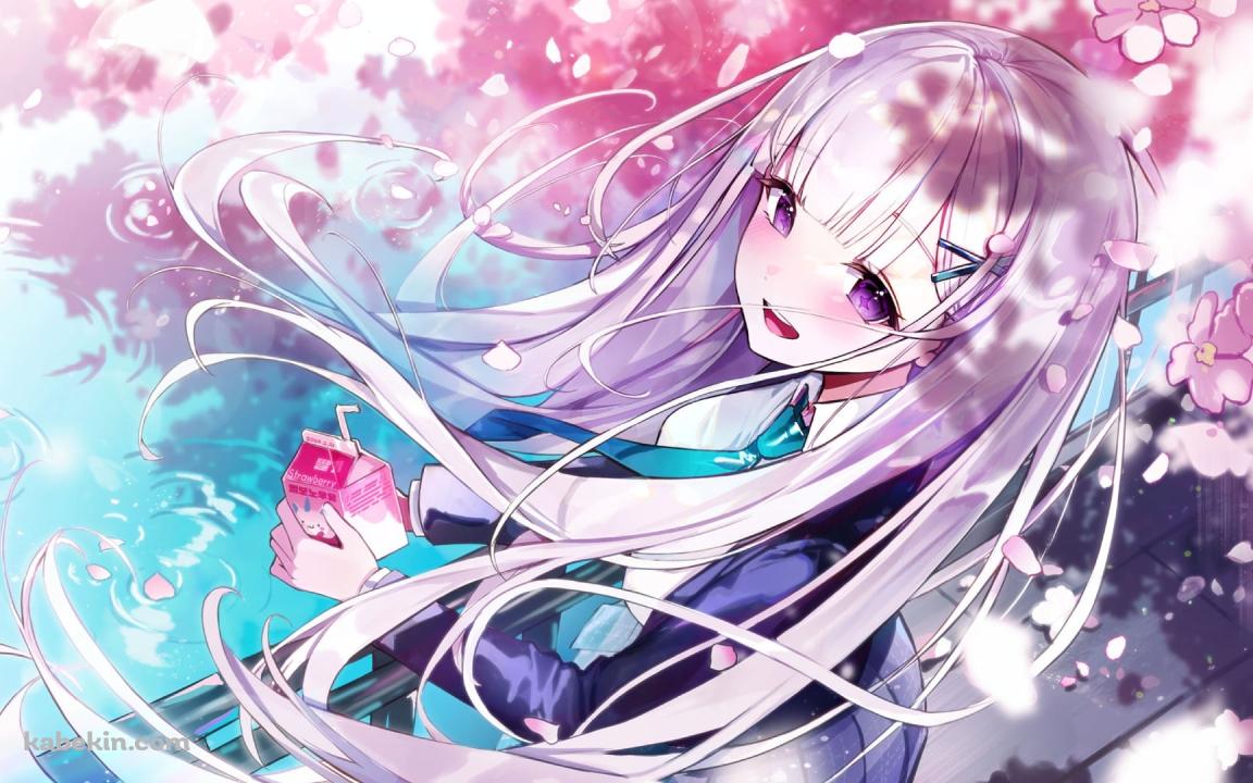 苺ジュースを持つ純角ユニ / バーチャルYouTuberの壁紙(1152px x 720px) 高画質 PC・デスクトップ用