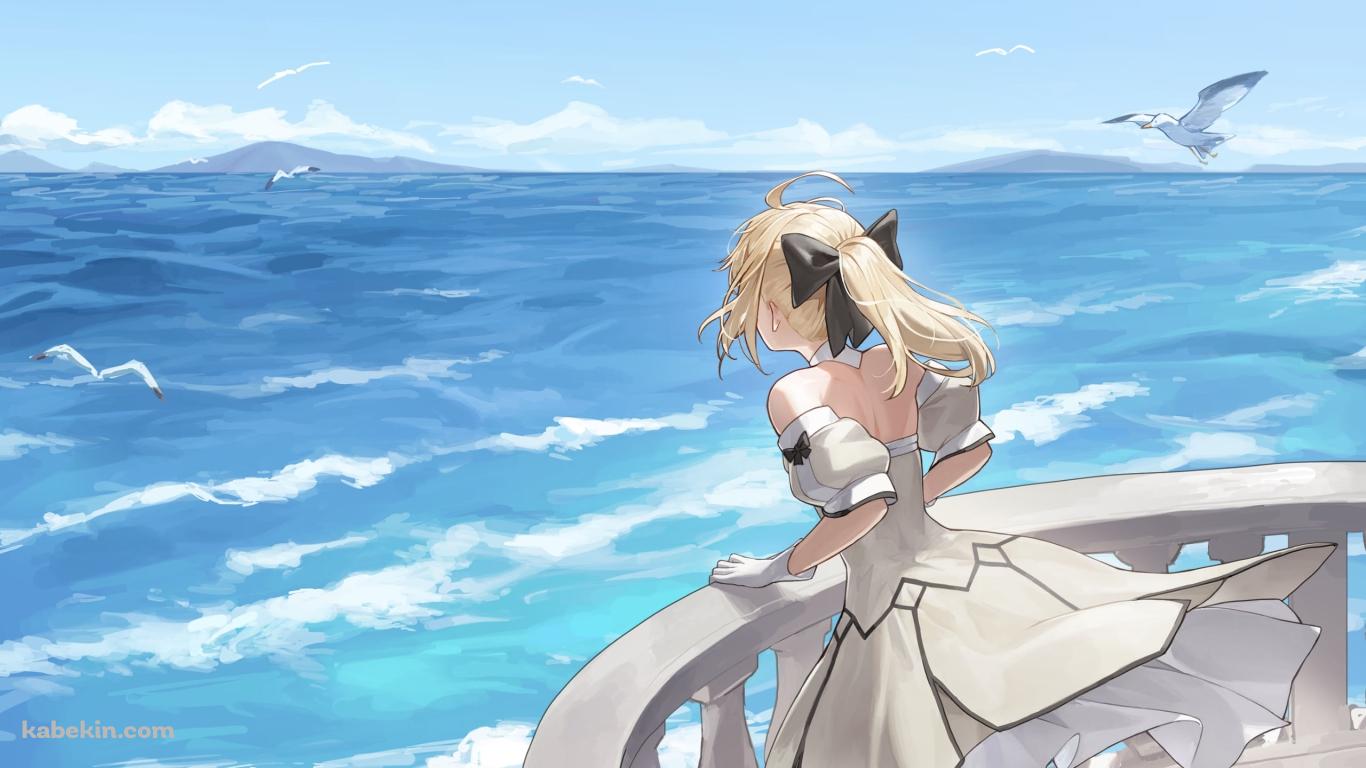 バルコニーから海を眺めるセイバー・リリィ / アルトリア・ペンドラゴン / Fateの壁紙(1366px x 768px) 高画質 PC・デスクトップ用