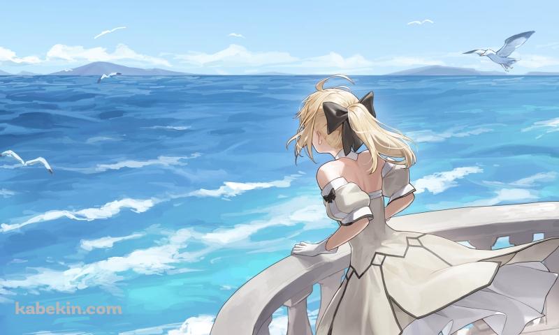 バルコニーから海を眺めるセイバー・リリィ / アルトリア・ペンドラゴン / Fateの壁紙(800px x 480px) 高画質 PC・デスクトップ用