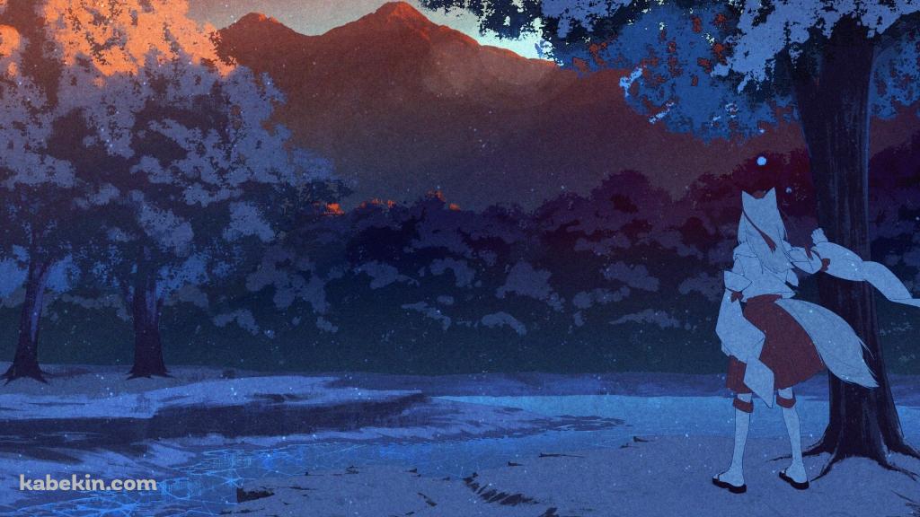 木陰から遠くの山を見る犬走椛 / 東方の壁紙(1024px x 576px) 高画質 PC・デスクトップ用