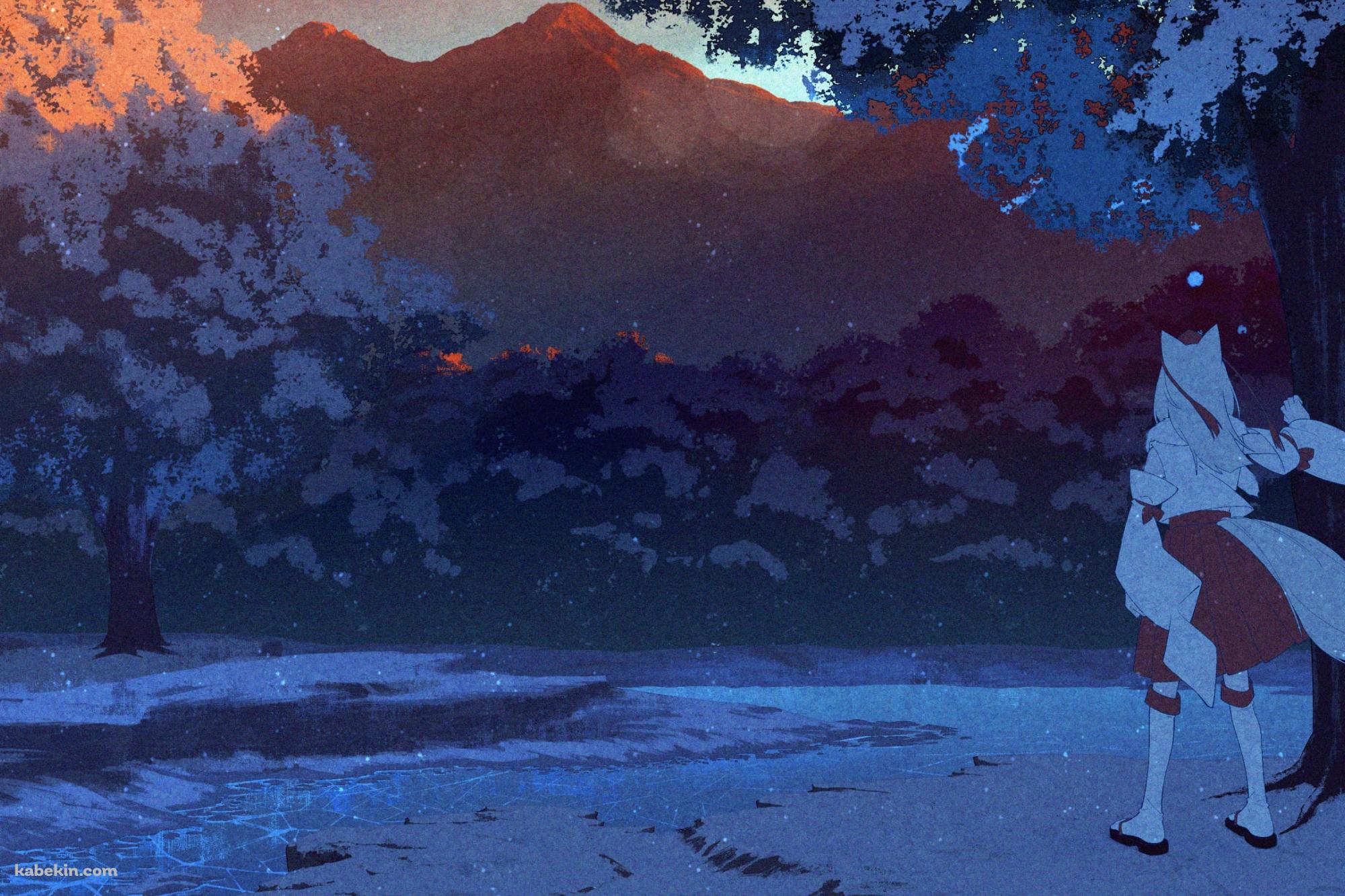 木陰から遠くの山を見る犬走椛 / 東方の壁紙(2000px x 1333px) 高画質 PC・デスクトップ用