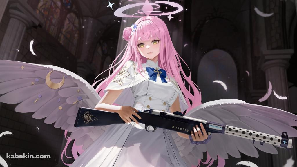黒い銃を持つ可愛い聖園ミカ / ブルーアーカイブの壁紙(1024px x 576px) 高画質 PC・デスクトップ用