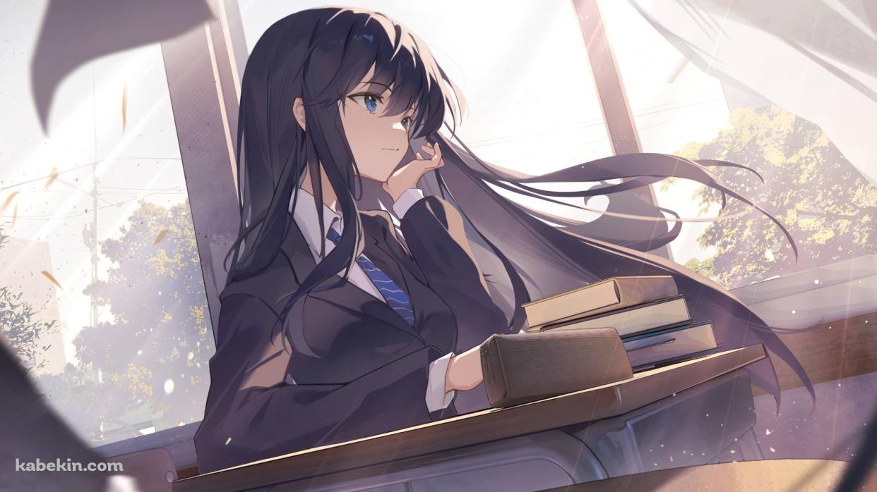 学校の窓際で外を見る冬馬かずさ / ホワイトアルバム2の壁紙(1242px x 698px) 高画質 PC・デスクトップ用