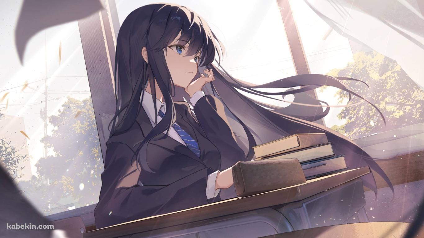 学校の窓際で外を見る冬馬かずさ / ホワイトアルバム2の壁紙(1366px x 768px) 高画質 PC・デスクトップ用