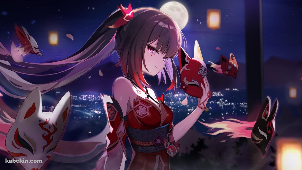満月と狐面を持つ花火 / 崩壊:スターレイルの壁紙(1242px x 698px) 高画質 PC・デスクトップ用