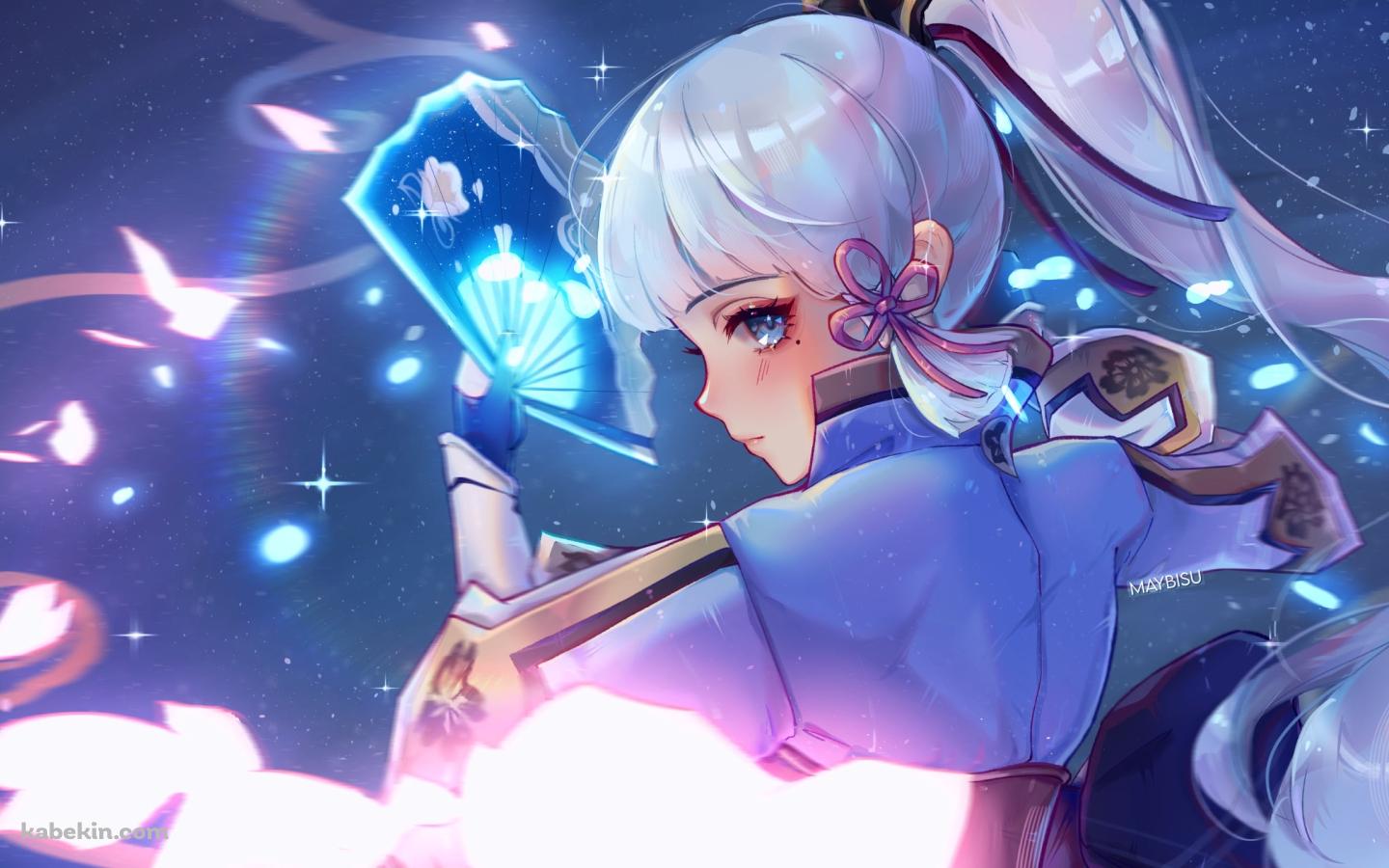 光るセンスを持ち振り返る神里綾華 / 原神の壁紙(1440px x 900px) 高画質 PC・デスクトップ用