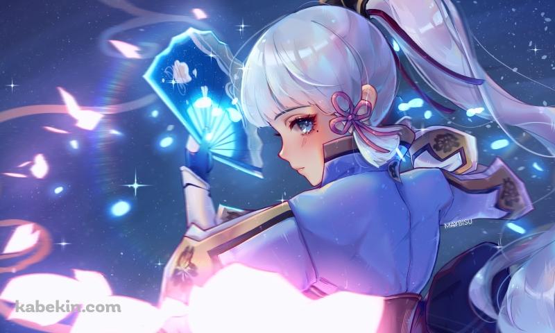 光るセンスを持ち振り返る神里綾華 / 原神の壁紙(800px x 480px) 高画質 PC・デスクトップ用