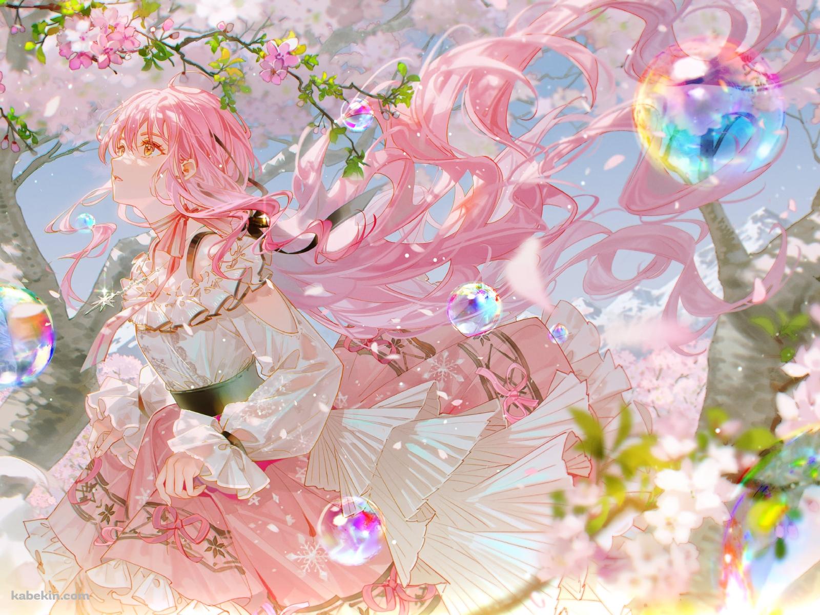 桜の花と綺麗なシャボン玉とニキ / nikki / インフィニティニキの壁紙(1600px x 1200px) 高画質 PC・デスクトップ用