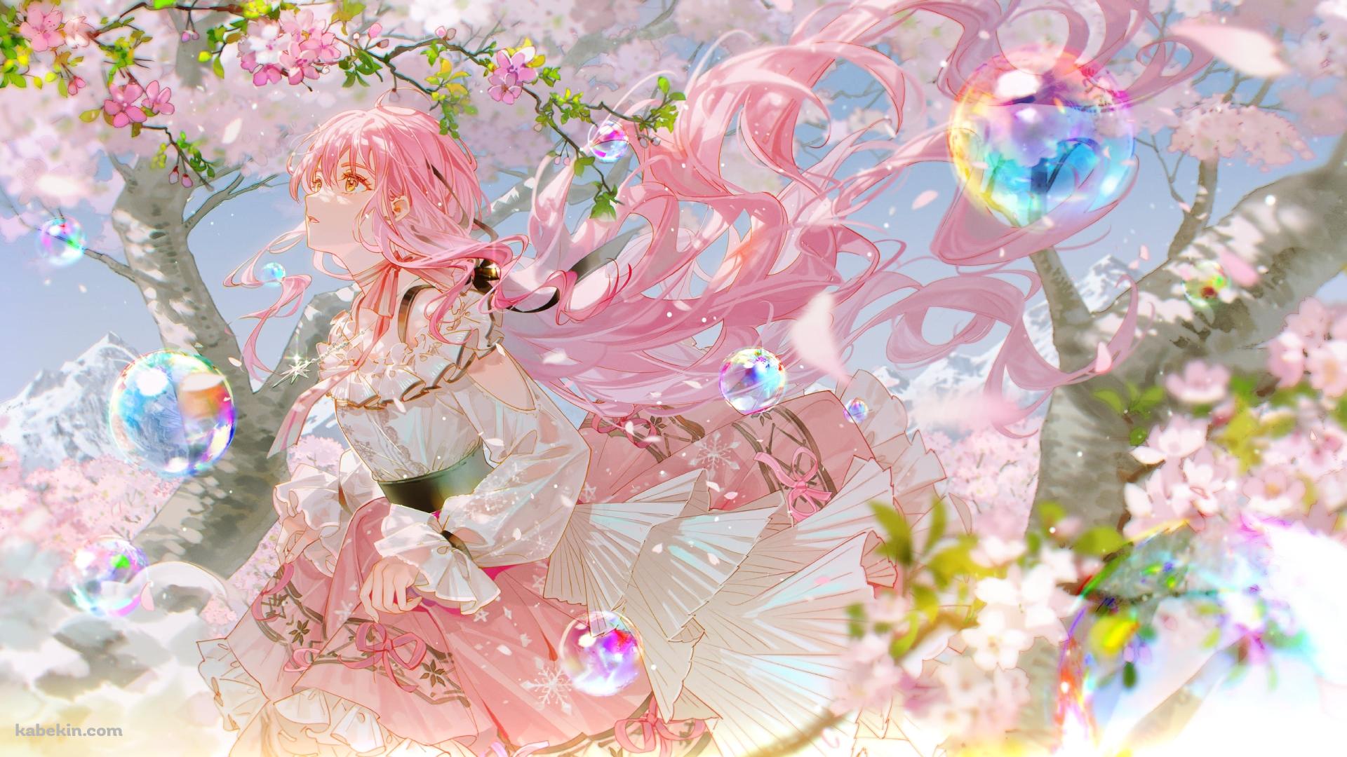 桜の花と綺麗なシャボン玉とニキ / nikki / インフィニティニキの壁紙(1920px x 1080px) 高画質 PC・デスクトップ用