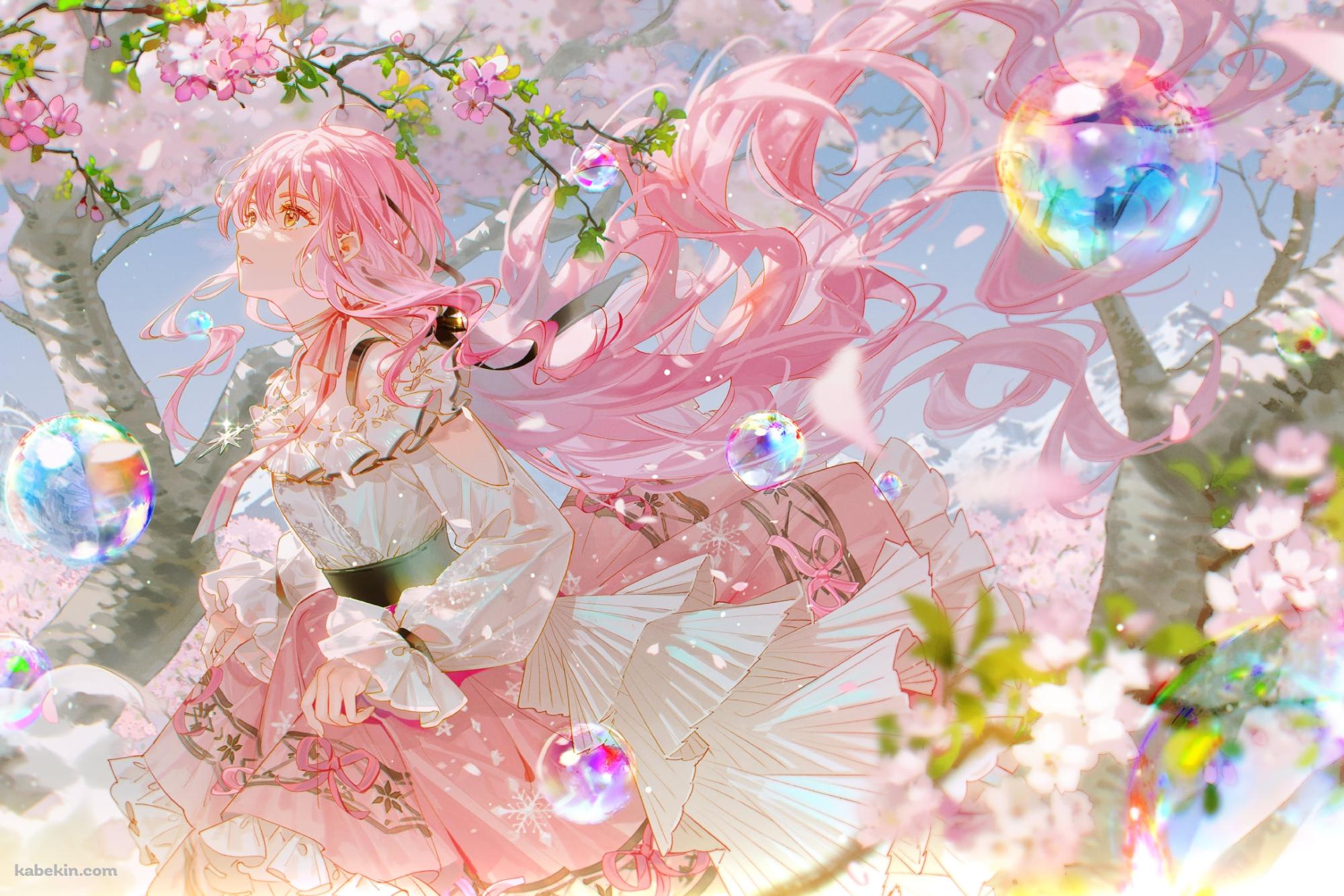 桜の花と綺麗なシャボン玉とニキ / nikki / インフィニティニキの壁紙(2000px x 1333px) 高画質 PC・デスクトップ用
