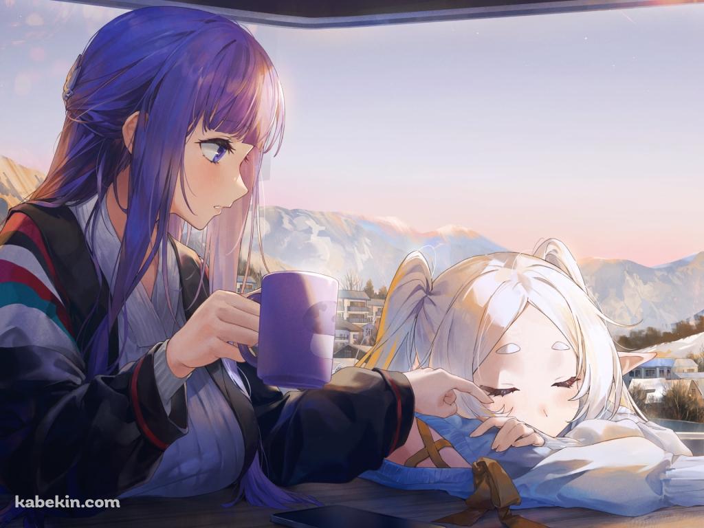 居眠りするフリーレンと見守るフェルン / 葬送のフリーレンの壁紙(1024px x 768px) 高画質 PC・デスクトップ用