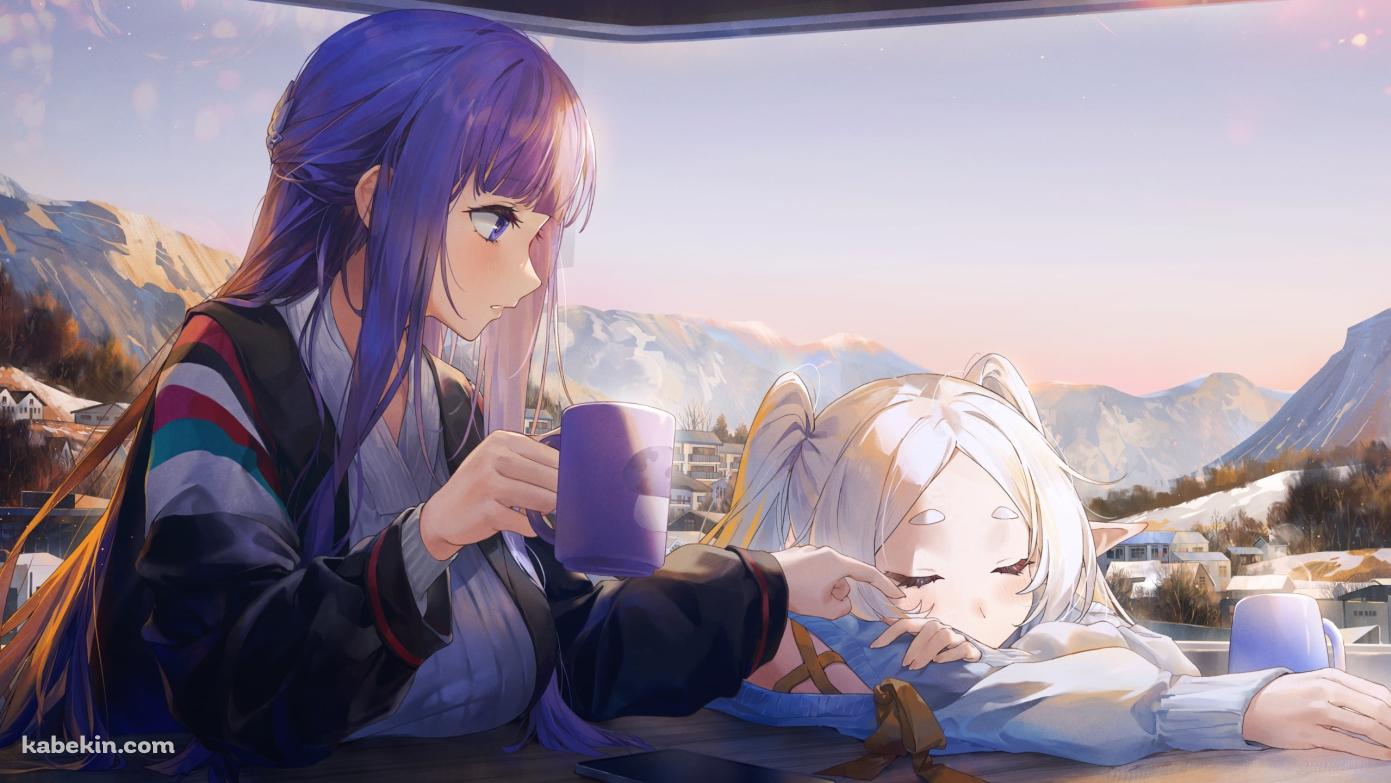居眠りするフリーレンと見守るフェルン / 葬送のフリーレンの壁紙(1391px x 783px) 高画質 PC・デスクトップ用